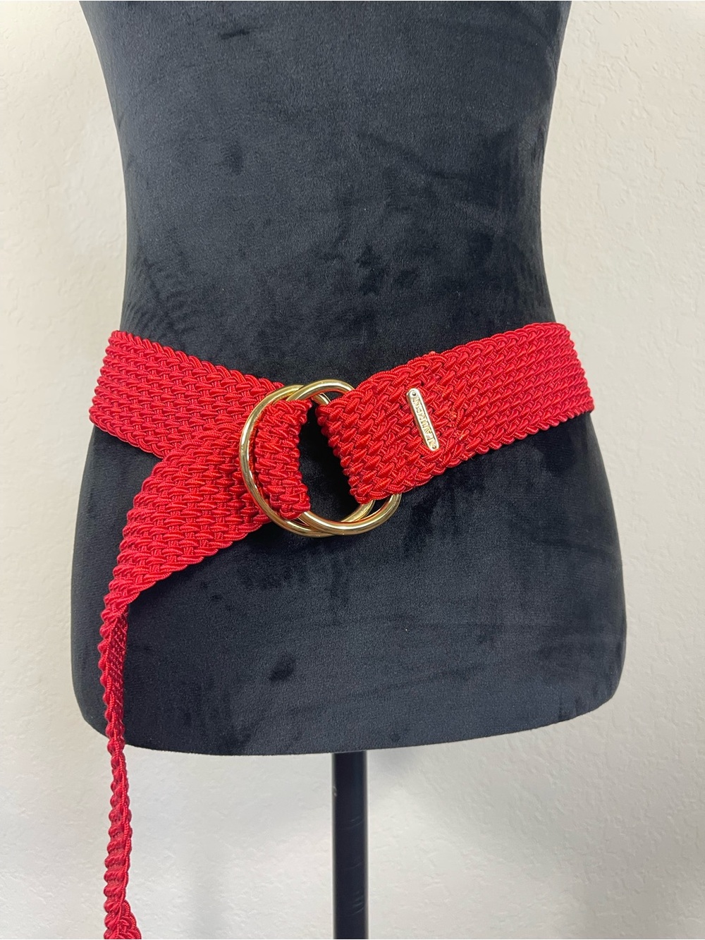 Lauren Ralph Lauren XL Braided Woven D Ring Cinch Buckle Belt Bright Red